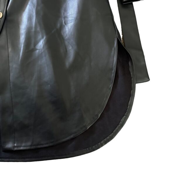 Bohme Black Vegan Leather Button Front Corpcore Goth Fall Midi Dress Jacket - Picture 12 of 13